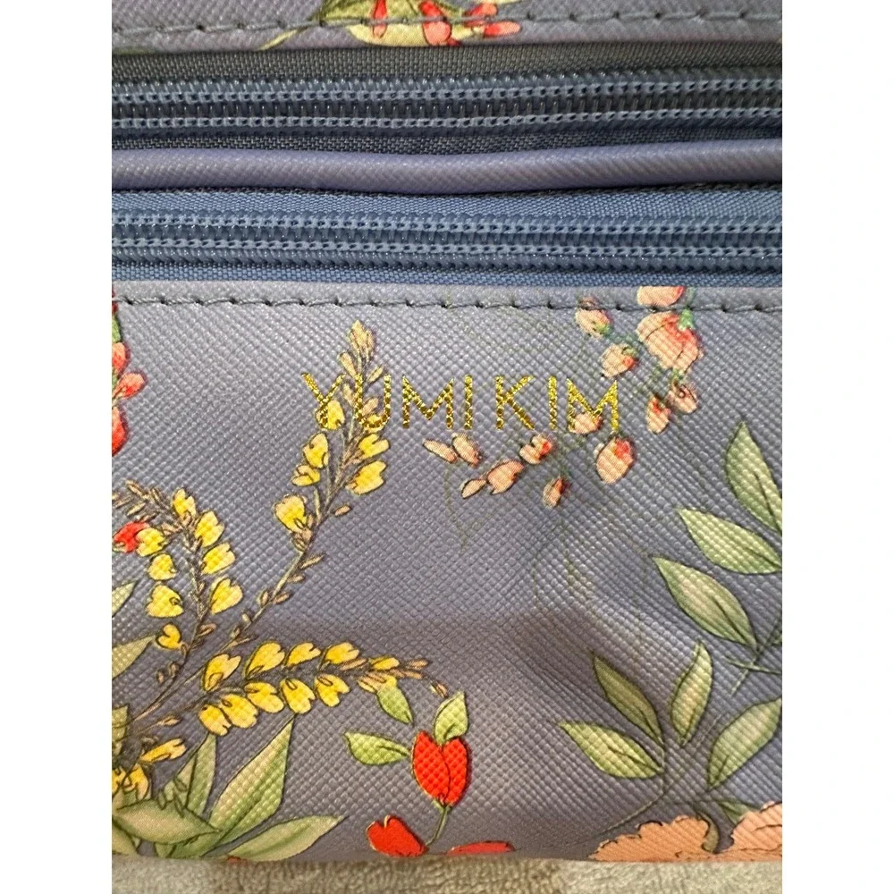 Yumi Kim Floral Makeup Bag Blue Double Tiered Travel Cosmetic Vanity Case